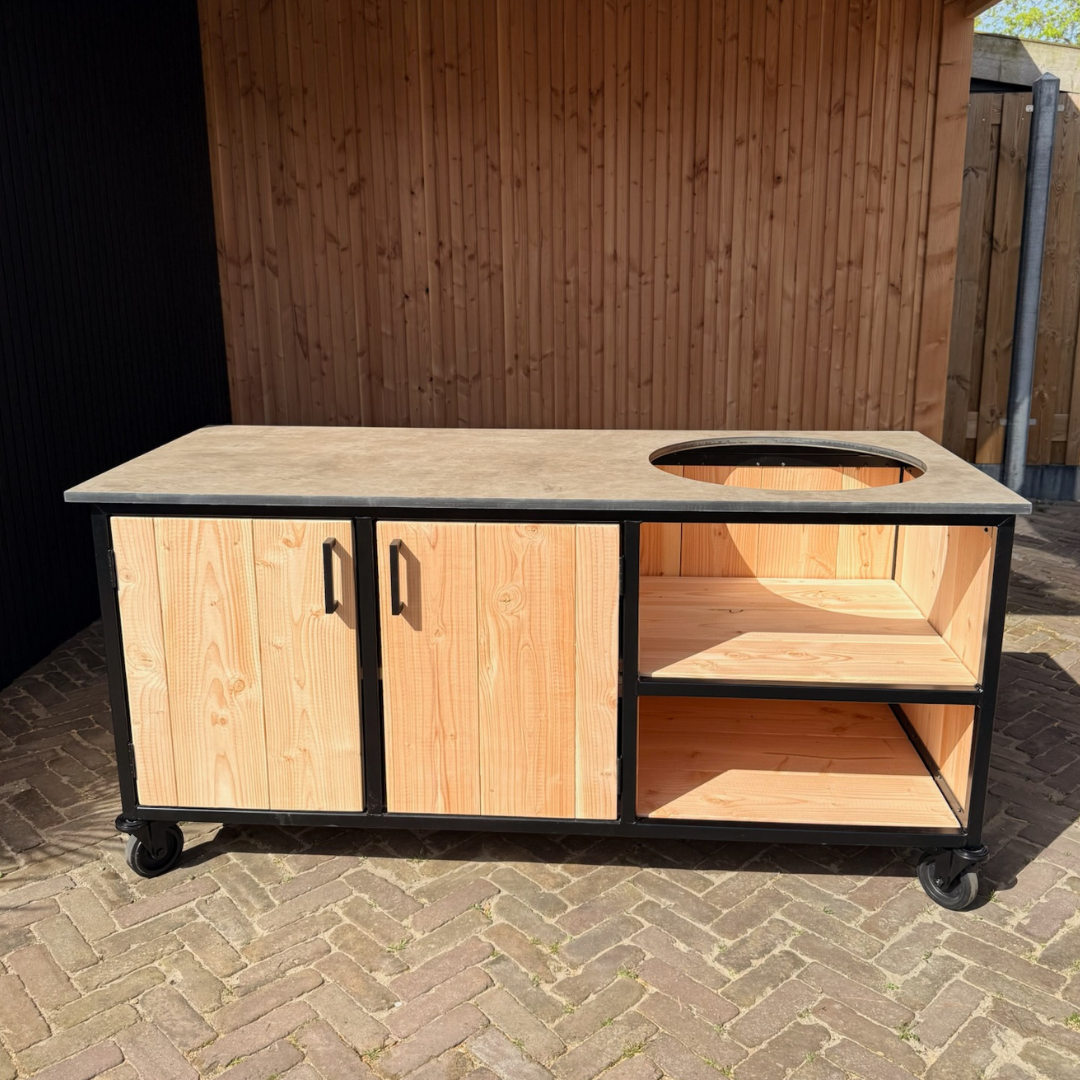 Buitenkeuken Douglas en staal met opbergkast en Taupe HPL werkblad - Lengte 180 cm - Afbeelding 2